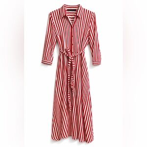 Zara Red and White Striped Long Sleeve Dress